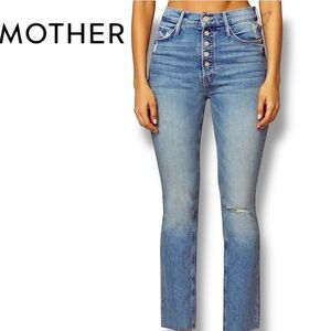 MOTHER High Rise Light Blue Button-Fly Jeans